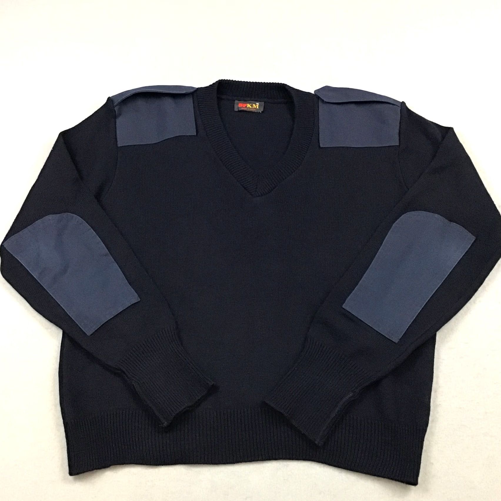 Commando SFKM Sweater Men XL Blue V-Neck Elbow Patch Pullover Size US XL / EU 56 / 4 - 2 Thumbnail