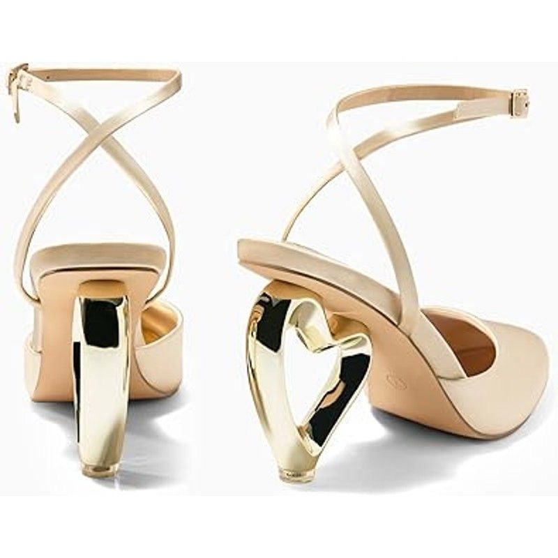 Other Coutgo Women's Size 8 Champagne Tan Closed Toe Heart Heels Size US 8 / IT 38 - 3 Thumbnail