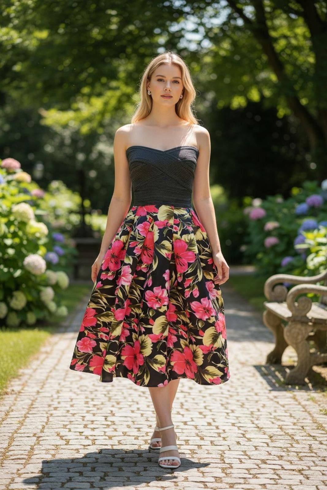 Fashion Nova Fashion Nova Strapless Floral Midi Dress for Women Size S / US 4 / IT 40 - 1 Thumbnail