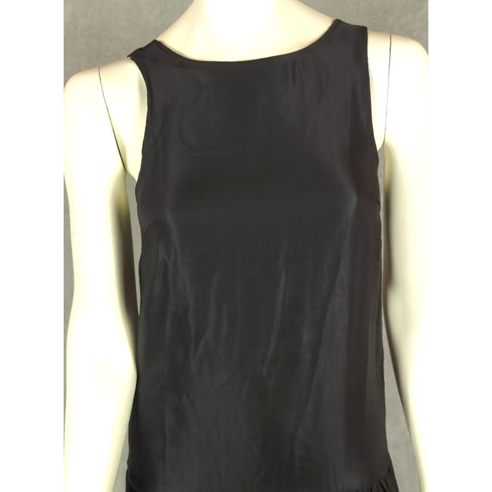 Vintage Sancia Tank Dress XS Black Drop Waist Midi Quiet Luxury Cocktail Party Clasp Linen Lyocell Cupro Women's Old Money Minimalist Size XS / US 0-2 / IT 36-38 - 2 Thumbnail