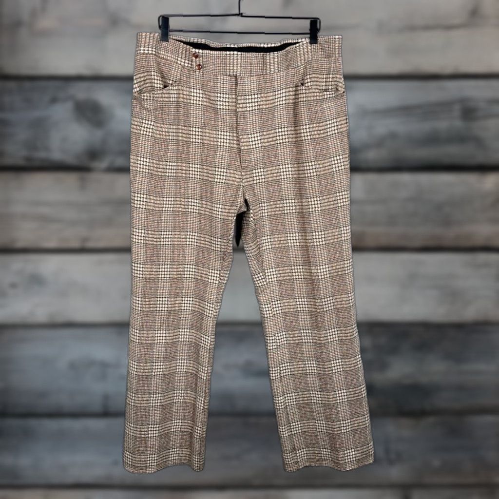 VINTAGE Haggar Wool Bootcut Pants Men's 38 x 31 Brown Houndstooth
