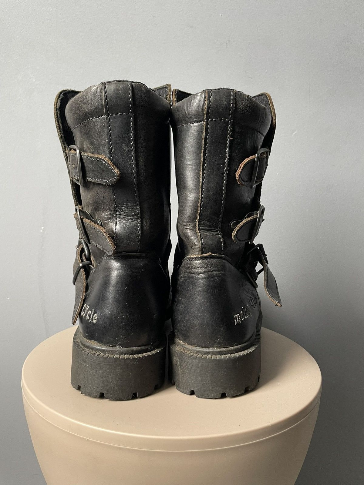Vintage Motorcycle Boots Leather Platform New Rock Style Y2K in Black, Men's (Size 11) — image 5 of 6