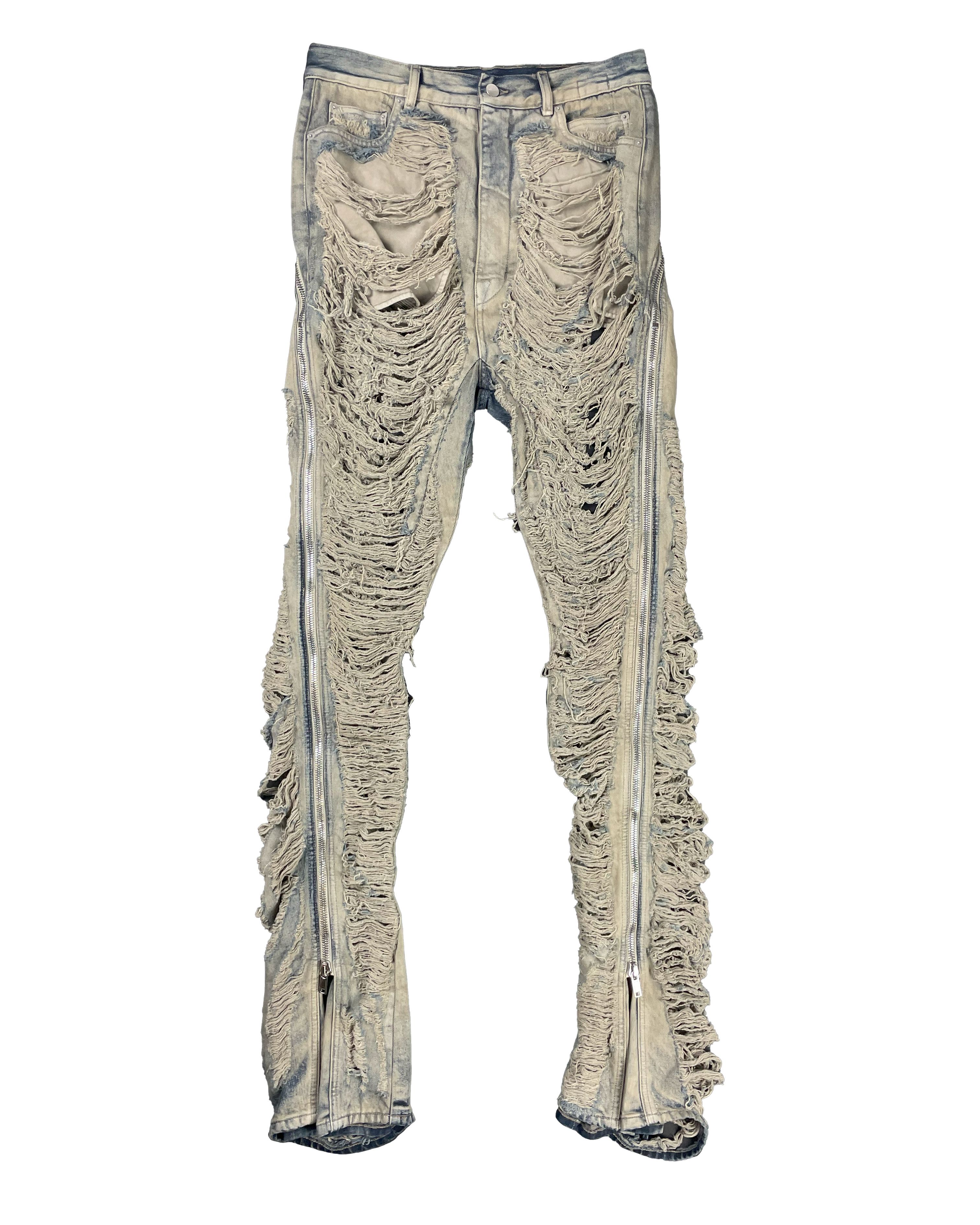 Rick Owens RUNWAY SHREDDED BOLAN BANANA DENIM FW23 LUXOR Size US 31 - 3 Thumbnail