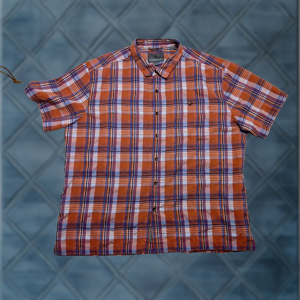 Royal Robbins Royal Robbins Shirt 2XL Orange Plaid Spread Camp Short Sleeve Metal Button Men Size US XXL / EU 58 / 5 - 1 Thumbnail
