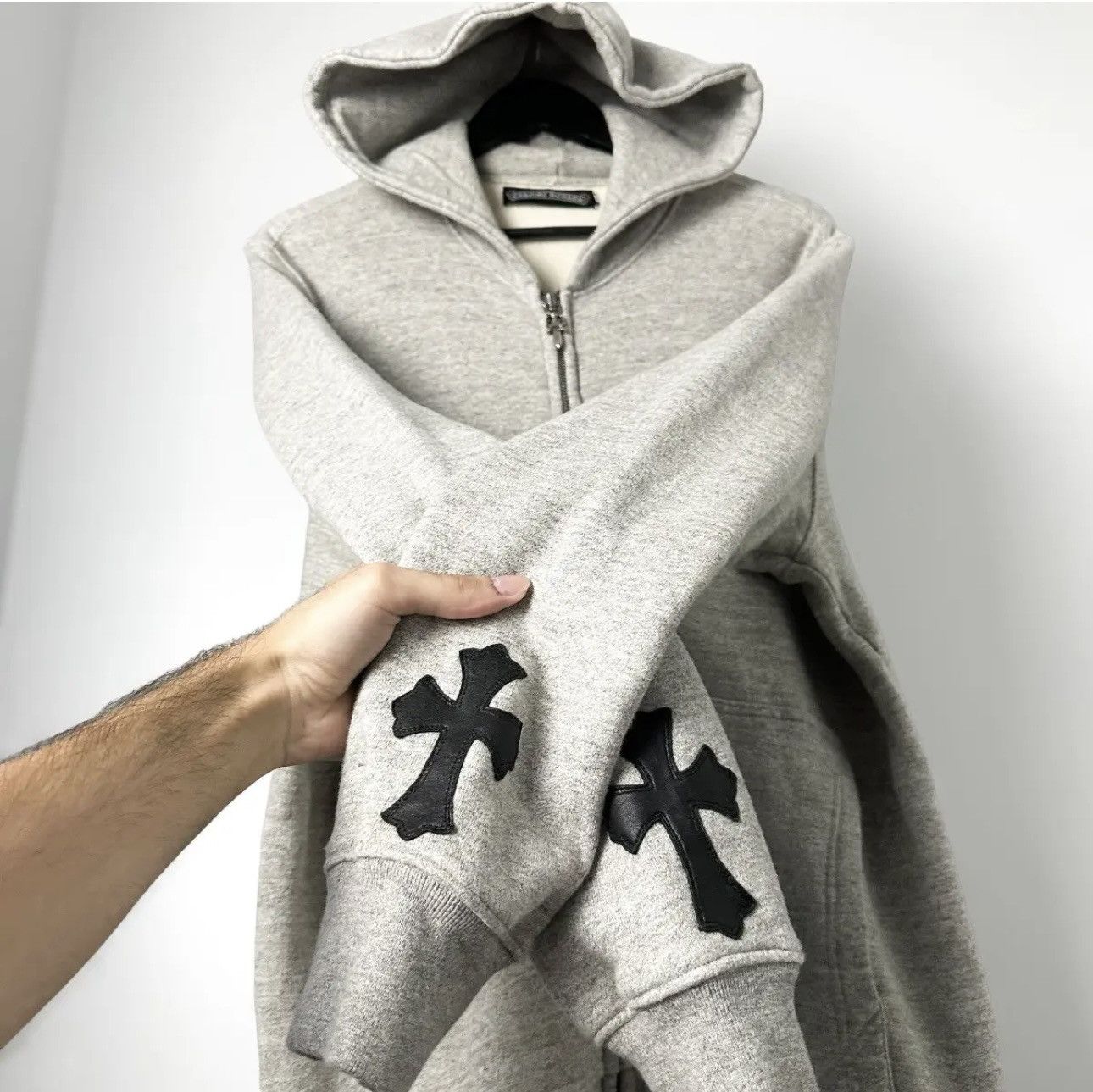 Chrome Hearts Leather Cross Patch Zip Up Hoodie Size US L / EU 52-54 / 3 - 1 Thumbnail