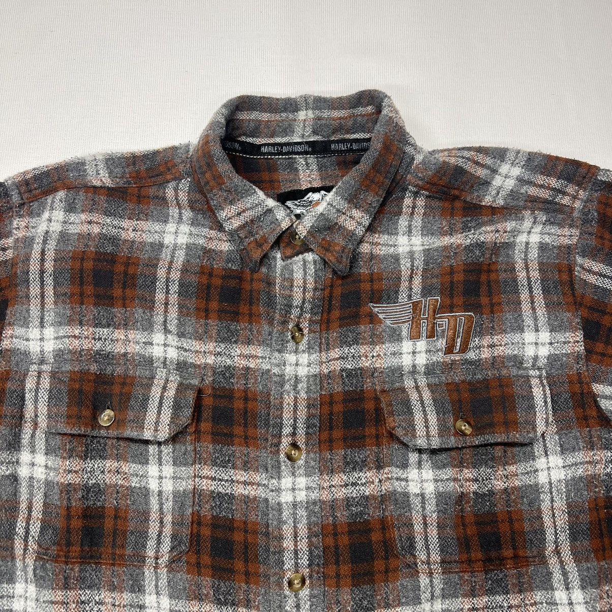 Harley Davidson Harley Davidson Flannel Shirt Brown Button Plaid Motorcycle Size US XXL / EU 58 / 5 - 3 Thumbnail