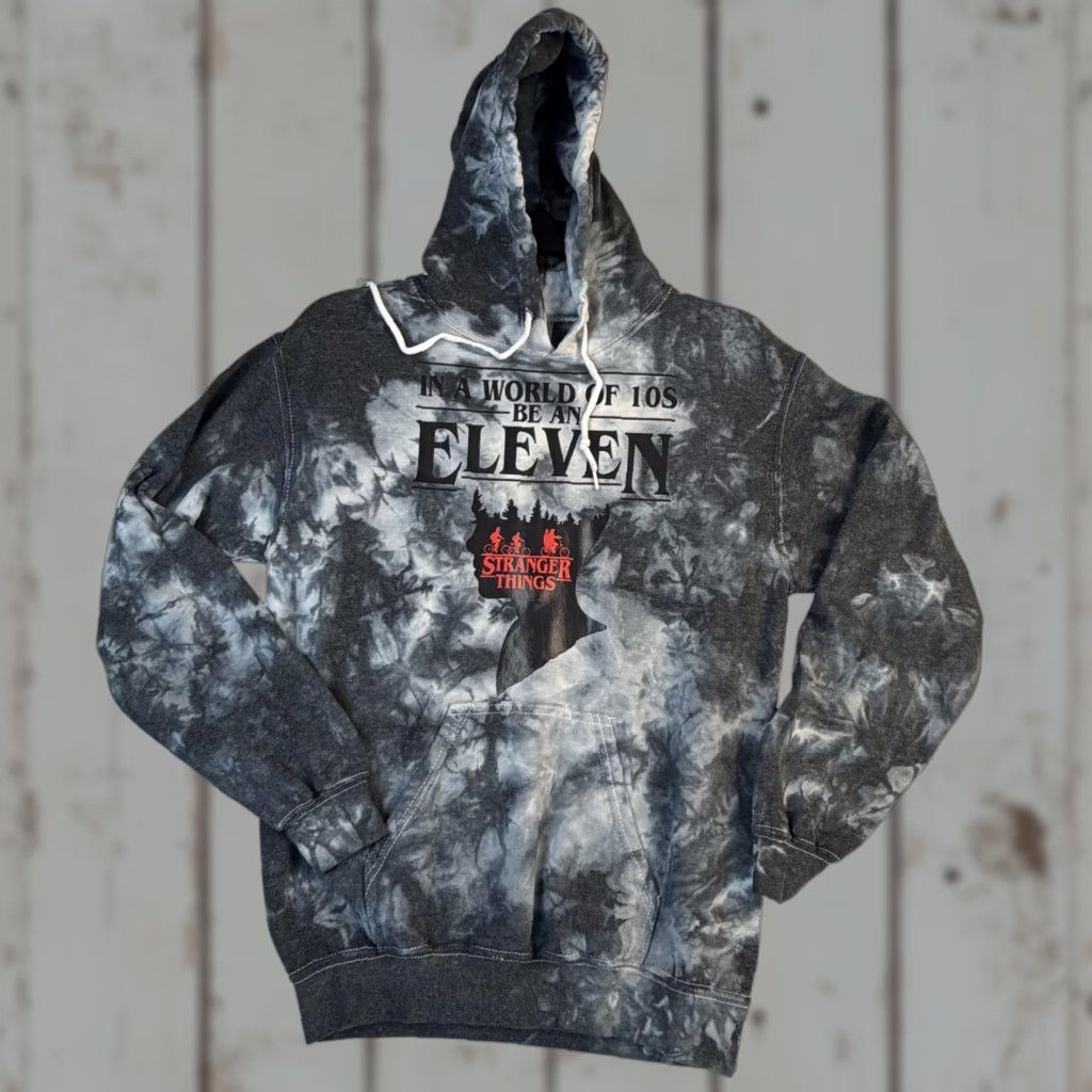 Gildan Stranger Things Hoodie Mens Small Black Gray Tie Dye Eleven Graphic Sweatshirt Size US S / EU 44-46 / 1 - 1 Thumbnail