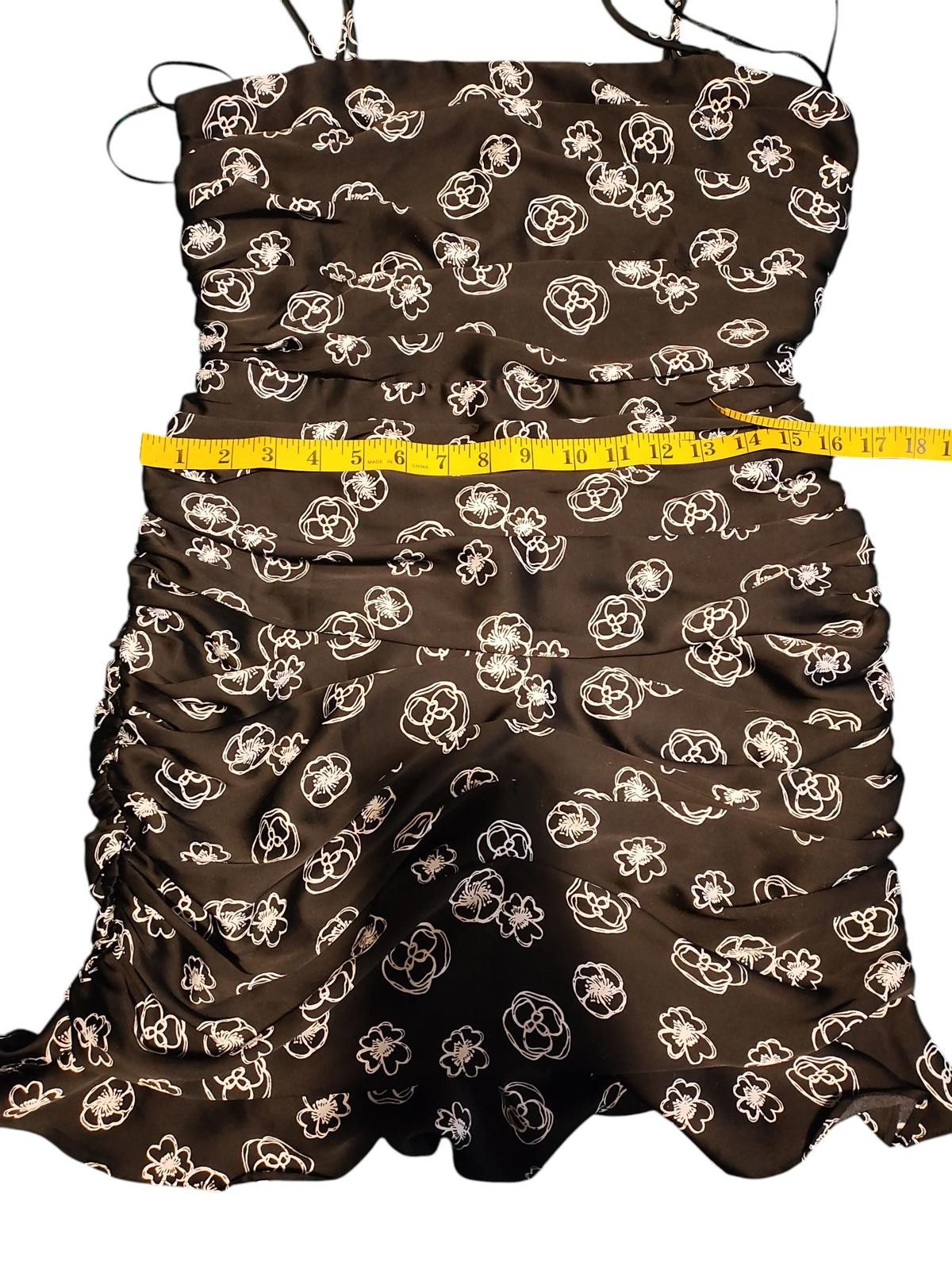 Luchiano Visconti Lush Black Floral Ruched Mini Dress with Spaghetti Straps Size M / US 6-8 / IT 42-44 - 9 Thumbnail