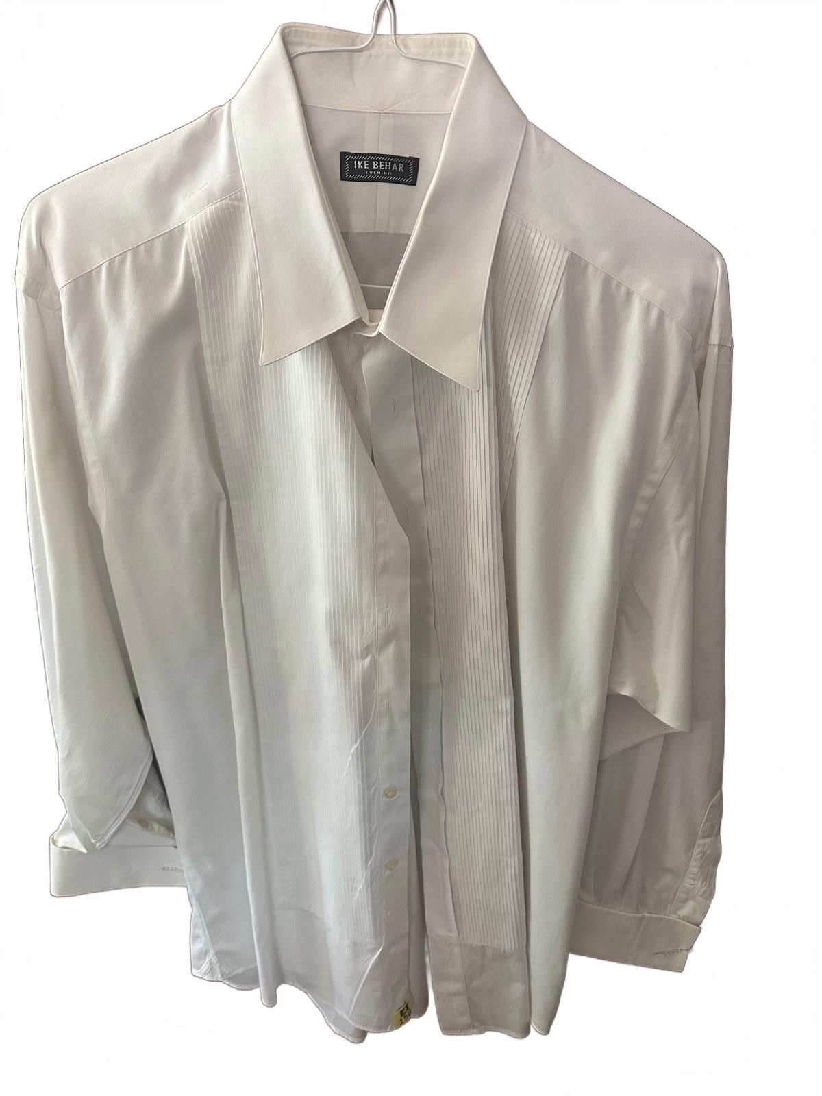 Ike Behar Ike Behar “Evening” White Pleated Tuxedo Shirt French Cuffs Size 44R - 1 Thumbnail