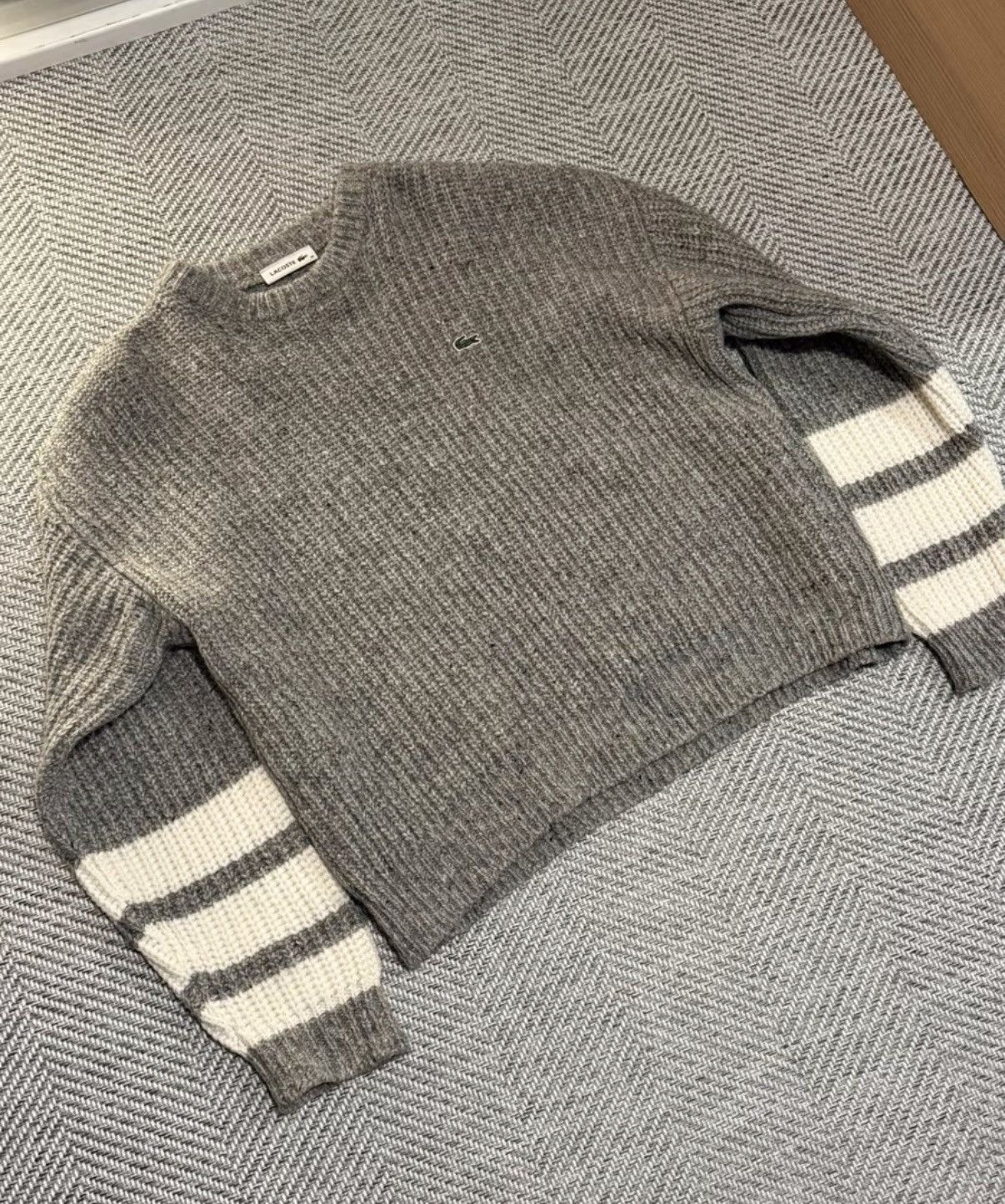 Lacoste Lacoste Gray Striped Wool Blend Sweater K24 Size M / US 6-8 / IT 42-44 - 1 Thumbnail