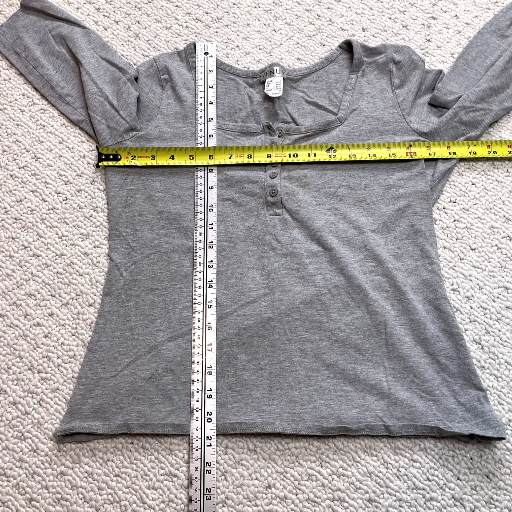 Venus Venus Shirt Womens Large Gray Long Sleeve Henley Cotton Solid Top Size L / US 10 / IT 46 - 5 Thumbnail