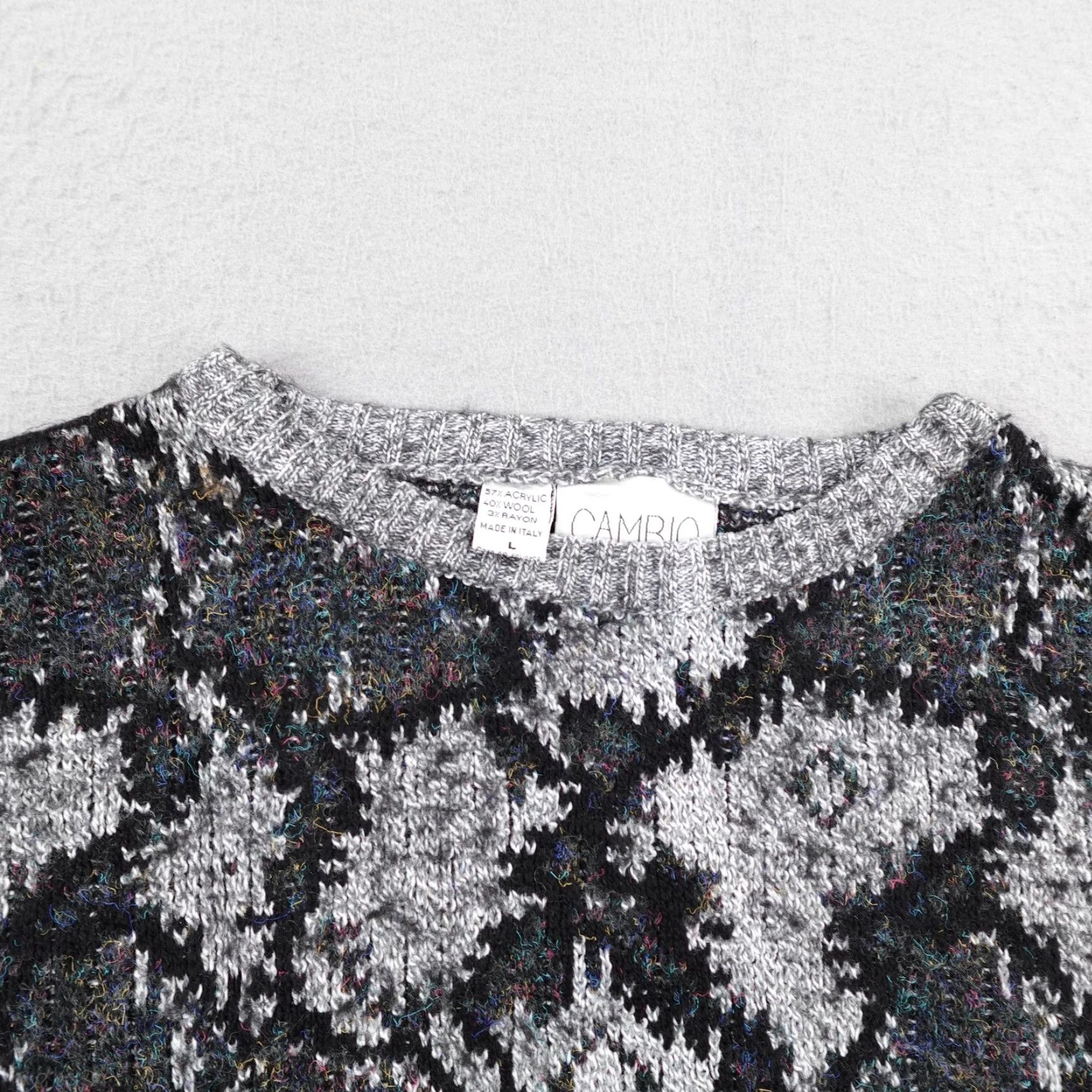 Vintage VINTAGE Cambio Sweater Womens Large Gray Geometric Wool Blend Pullover Italia Size L / US 10 / IT 46 - 2 Thumbnail