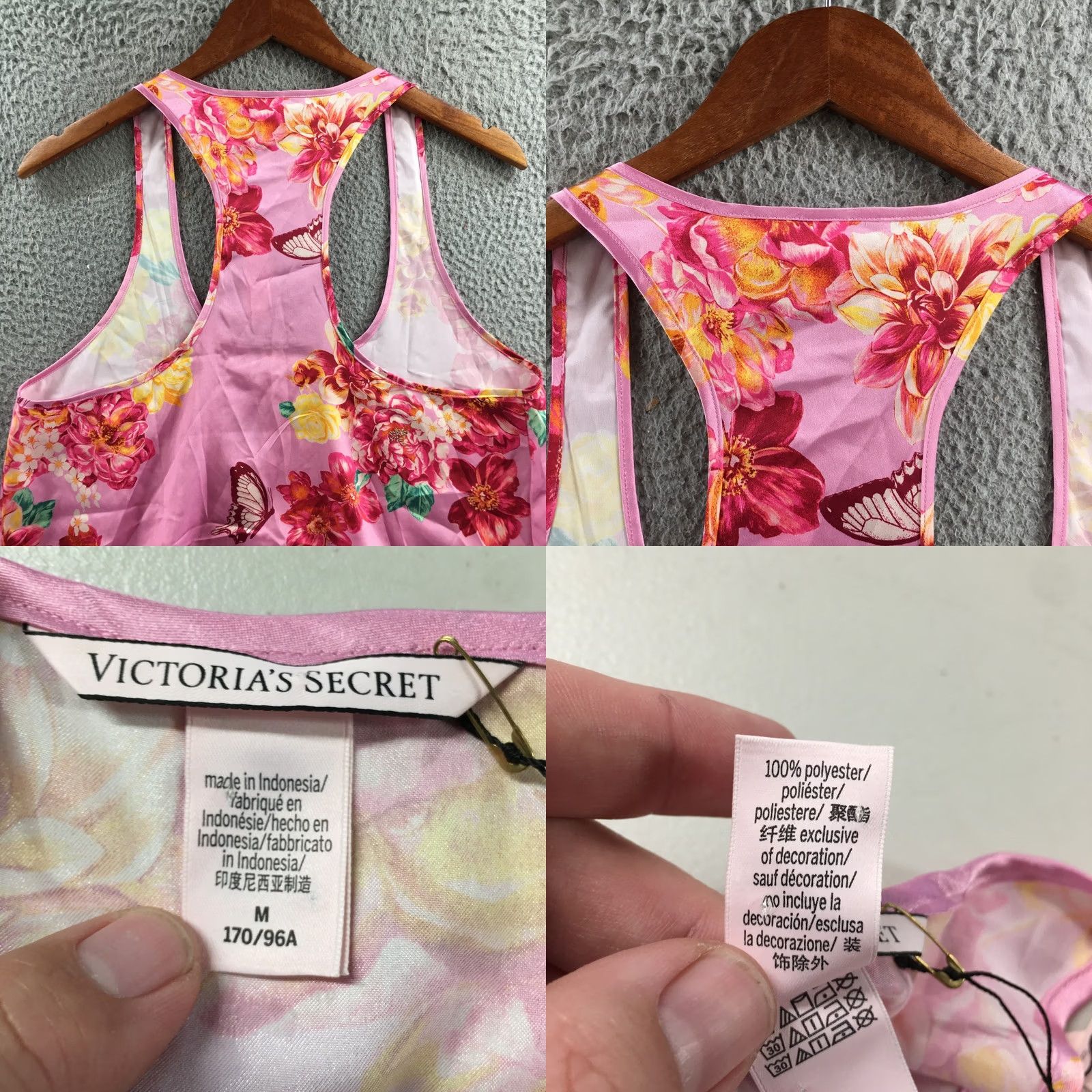 Victoria's Secret Victoria’s Secret Tank Top Women Medium Pink Floral Butterfly Racerback Satin Size M / US 6-8 / IT 42-44 - 8 Thumbnail