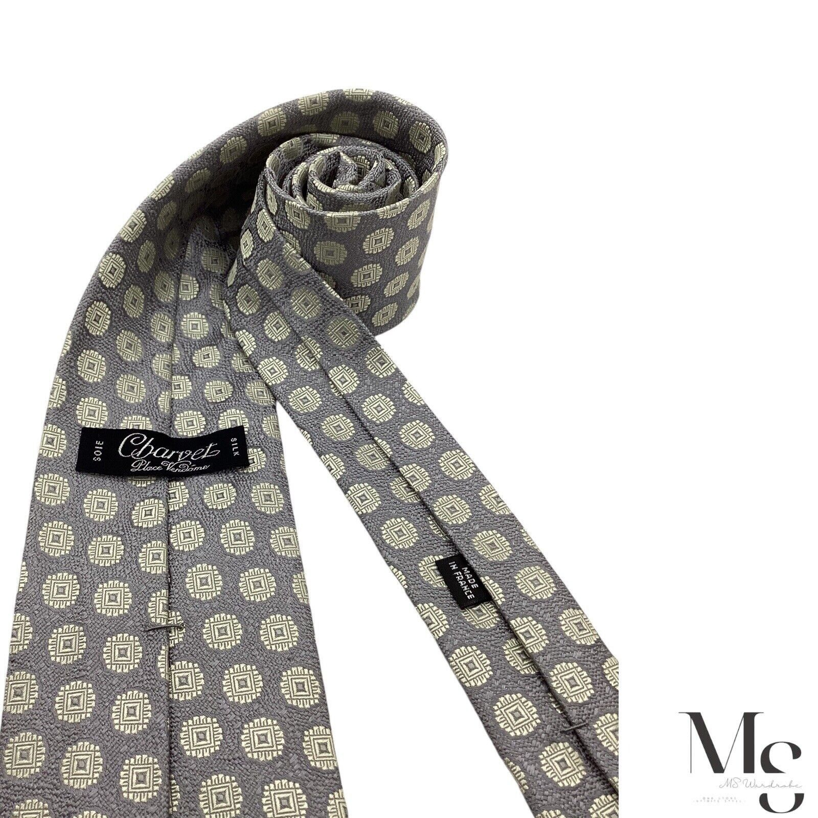 Charvet CHARVET PLACE VENDÔME Gray Geometric Silk Tie Made In France Size ONE SIZE - 4 Thumbnail