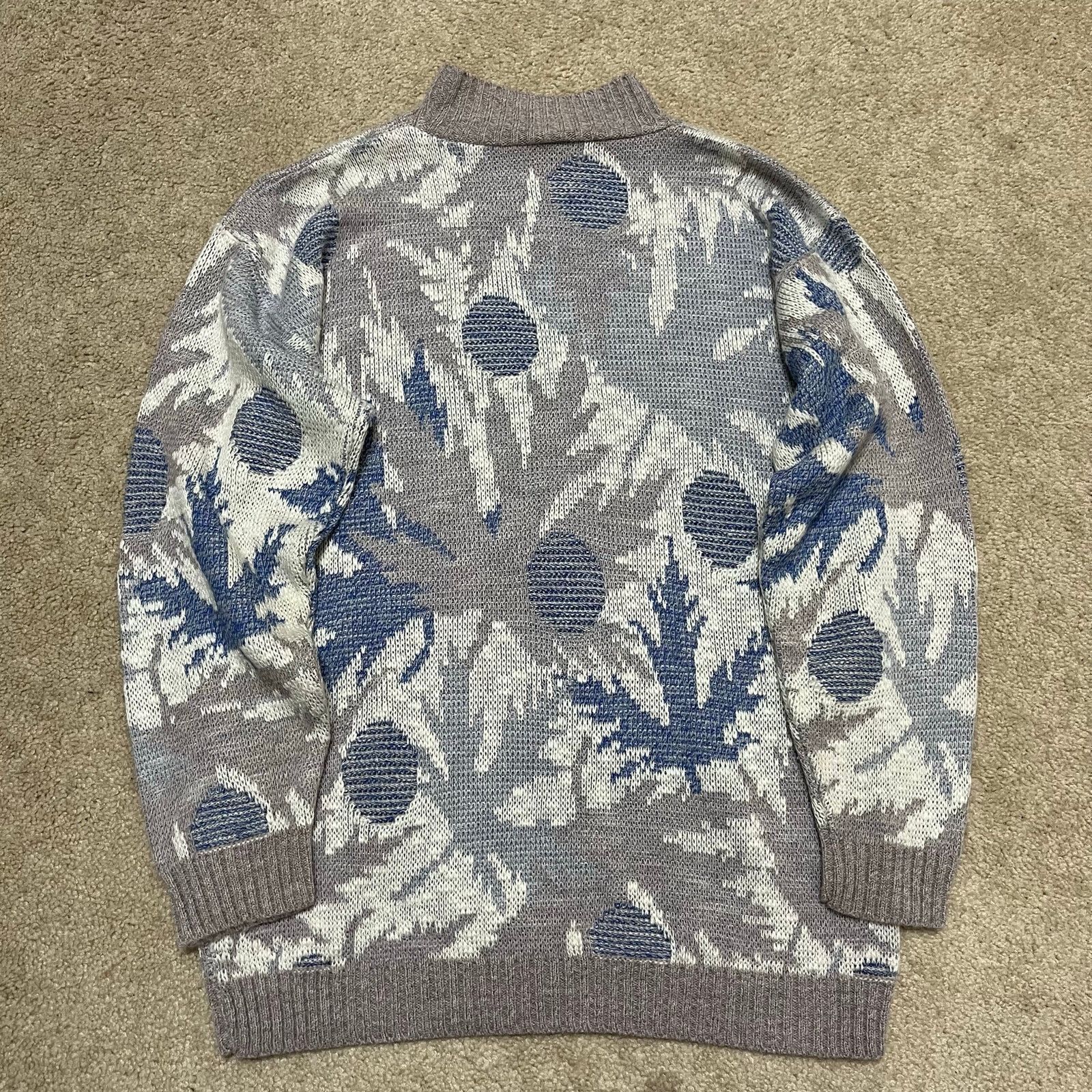 Other Vintage 90s Kenneth Too Abstract Leaf Knit Sweater Blue Gray Size S / US 4 / IT 40 - 2 Thumbnail