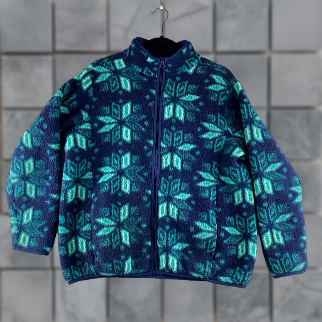 Lands' End Lands End Womens Large L Blue Full Zip Sweater Snowflake Aztec Pattern Shirt Size L / US 10 / IT 46 - 1 Thumbnail