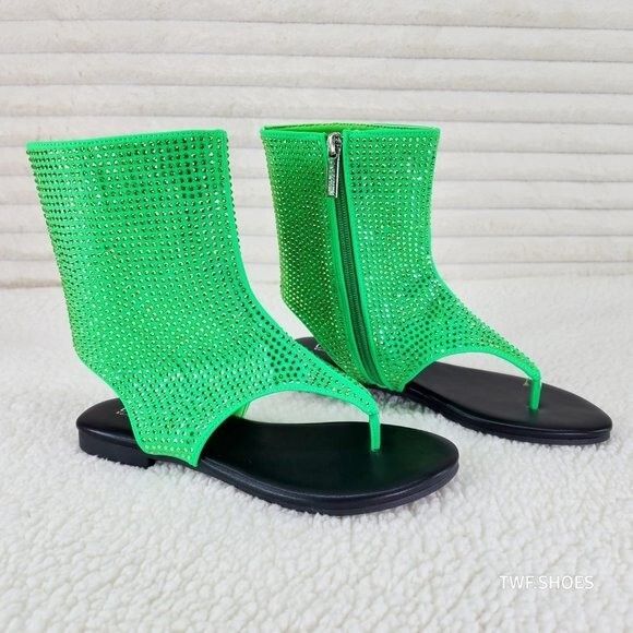 Other Just Doit Rhinestones Flat Bootie Thong Sandals Green (US Sh Size US 6.5 / IT 36.5 - 6 Thumbnail