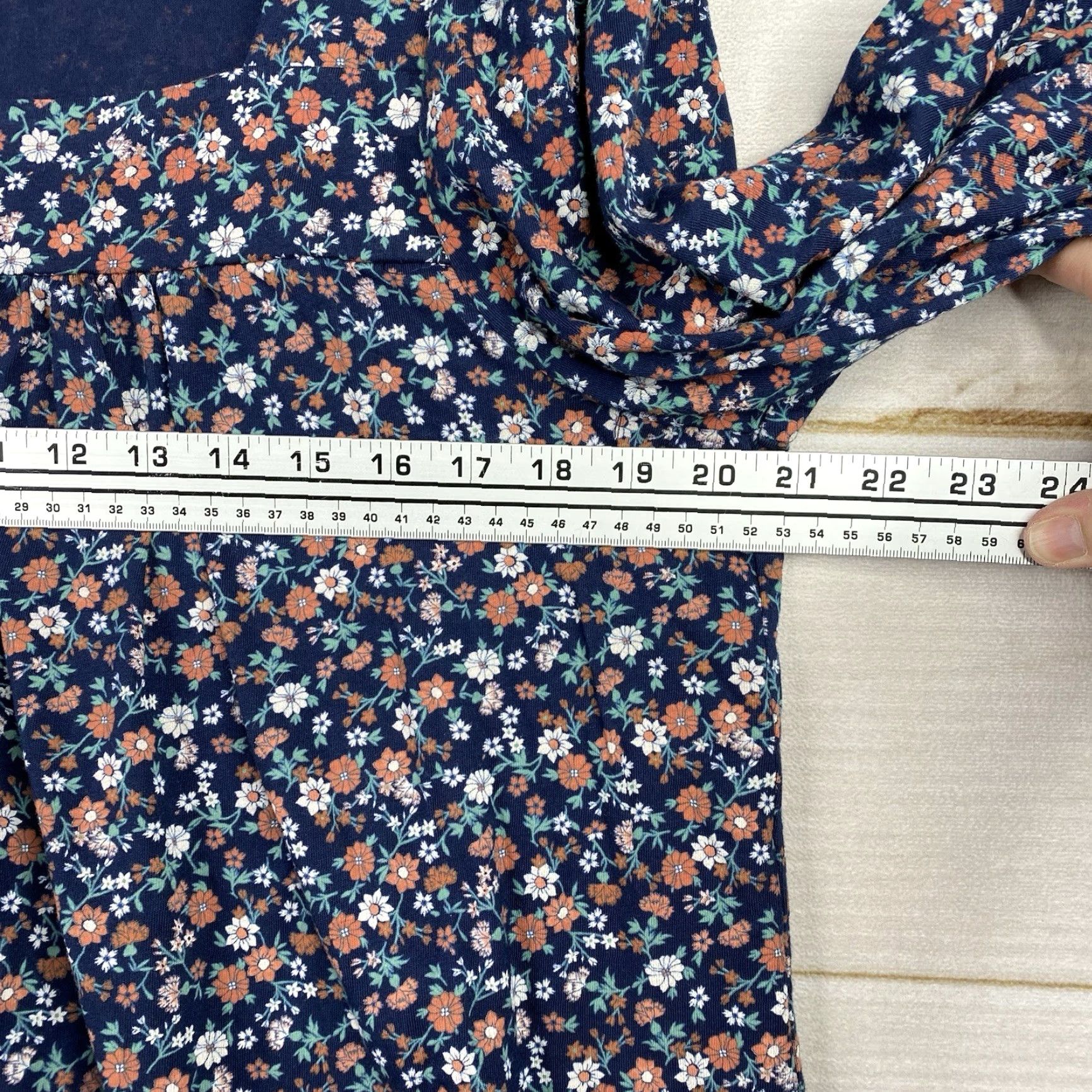 Lucky Brand Lucky Brand Top Womens XL Blue Micro Floral Long Sleeve Pullover Square Neck Blouse Size XL / US 12-14 / IT 48-50 - 5 Thumbnail