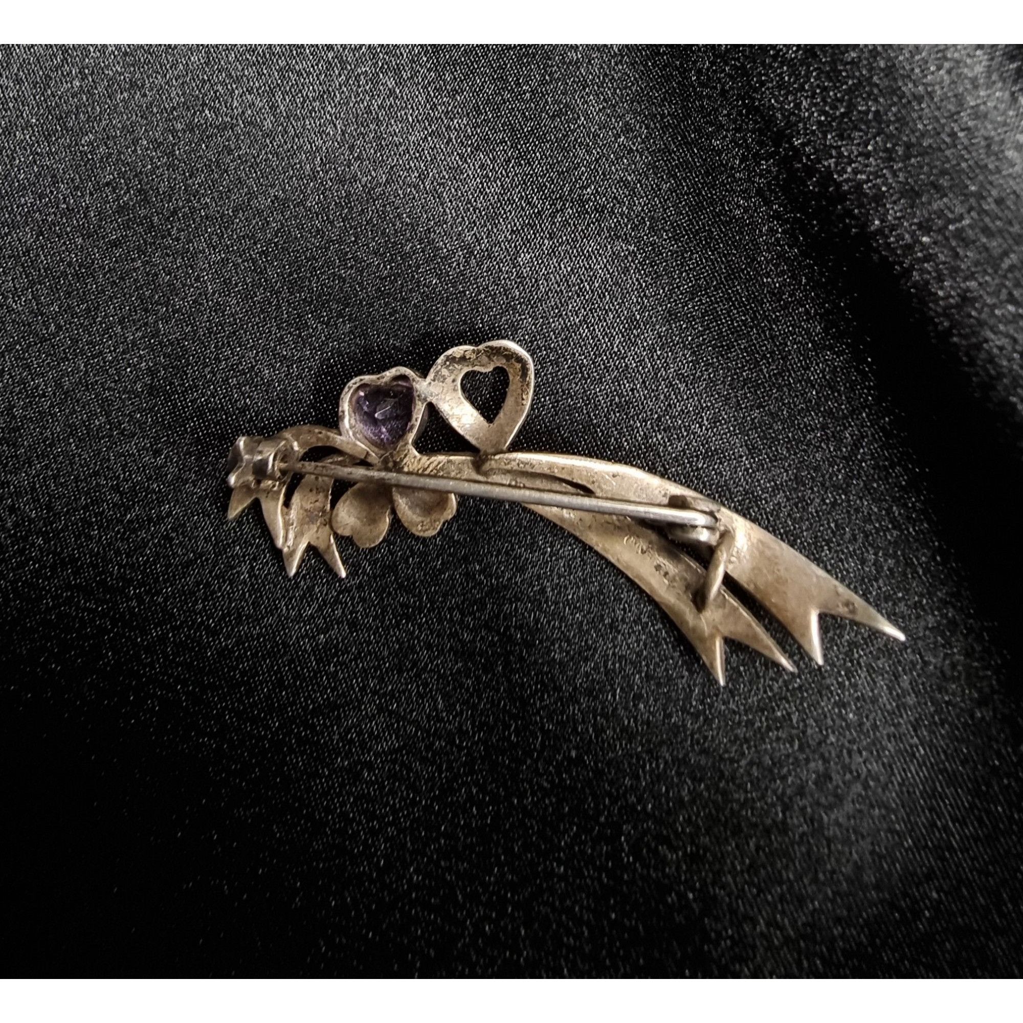 Vintage Vintage Sterling Silver 925 Marcasite Bow Brooch With Amethy Size ONE SIZE - 5 Thumbnail