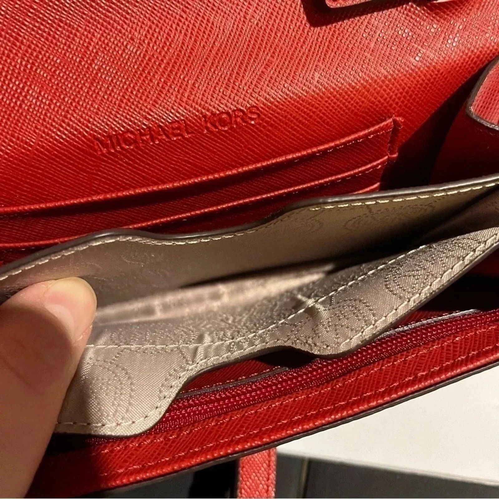 Michael Kors Michael Kors Cross Grain Leather Red Crossbody Chain Strap Size ONE SIZE - 6 Thumbnail