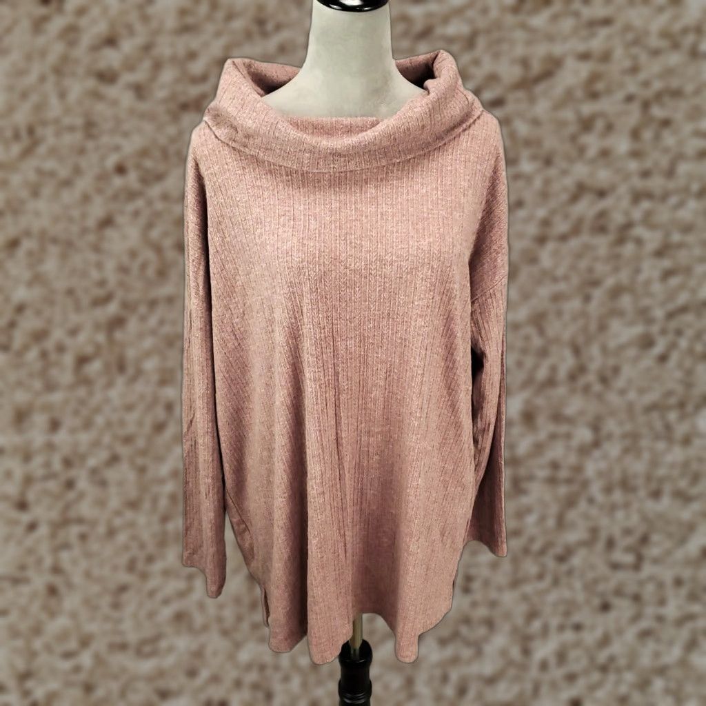 Denim & Co. Denim & Co. Sweater Womens Large Pink Cowl Neck Pullover Lightweight Knit Long Sleeve Casual Solid Pattern Size L / US 10 / IT 46 - 1 Thumbnail