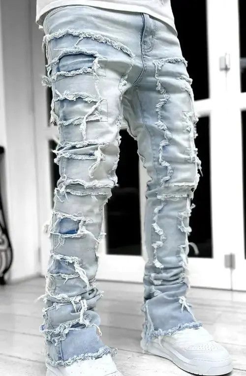 Jean Vintage Elastic Ripped Denim Jeans Size US 33 - 4 Thumbnail