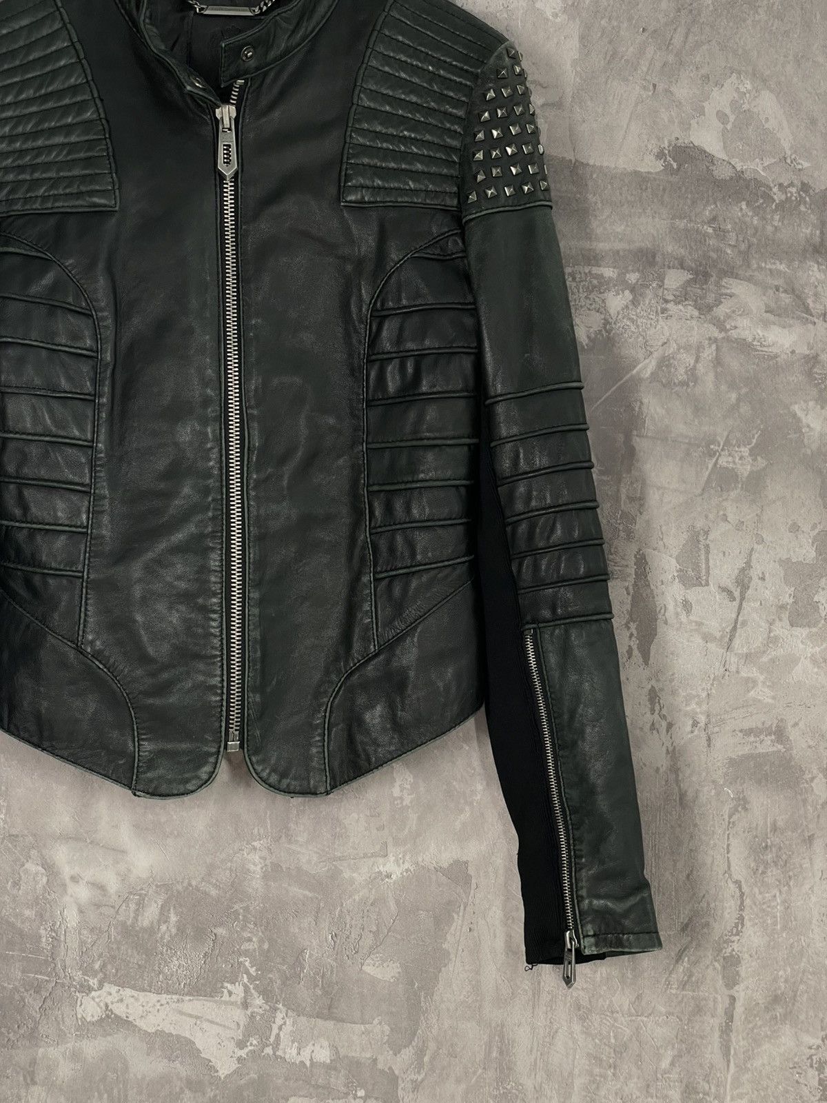 Faith Connexion × Vintage Faith Connexion Leather Zip Punk Metal Jacket Size S / US 4 / IT 40 - 6 Thumbnail