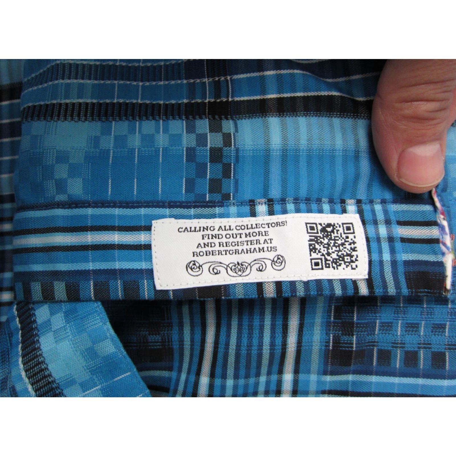 Robert Graham VINTAGE Robert Graham Shirt Mens L Blue Plaid Cotton 90s Tropical Barrel Cuff Collared Long Sleeve Dress Shirt Size US L / EU 52-54 / 3 - 7 Thumbnail