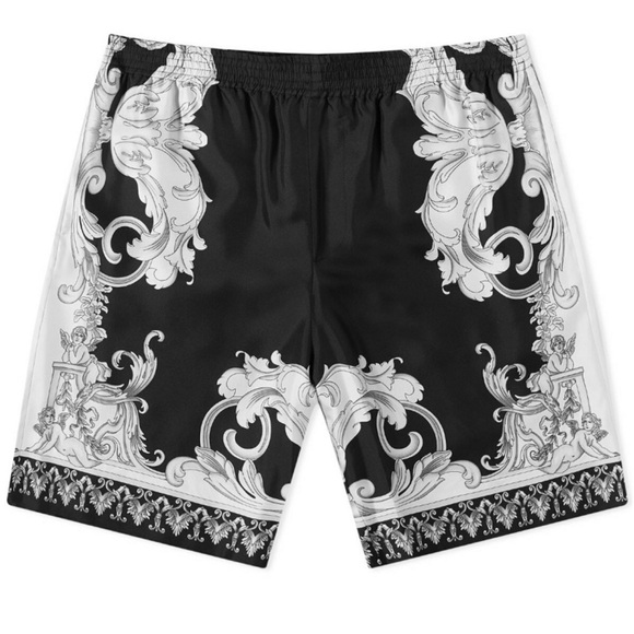 image of Versace Baroque Silk Shorts Black Silver White Men’S Eu 46/u, Men's (Size 30)