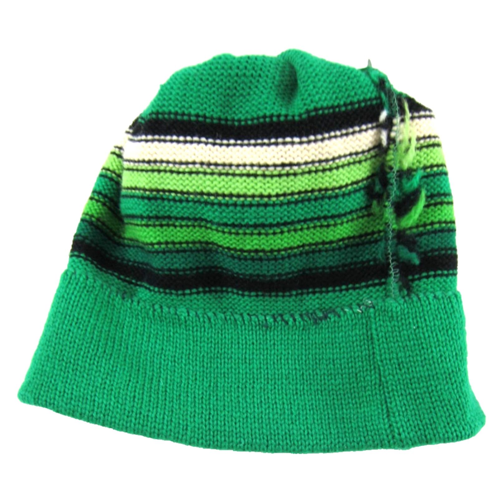 Vintage VINTAGE Roasty Toasty 100% Wool Green Black Ivory Stripe Beanie Hat OS Unisex Adults Wool Beanie 80s 90s Holiday Winter Mens Womens Size ONE SIZE - 4 Thumbnail