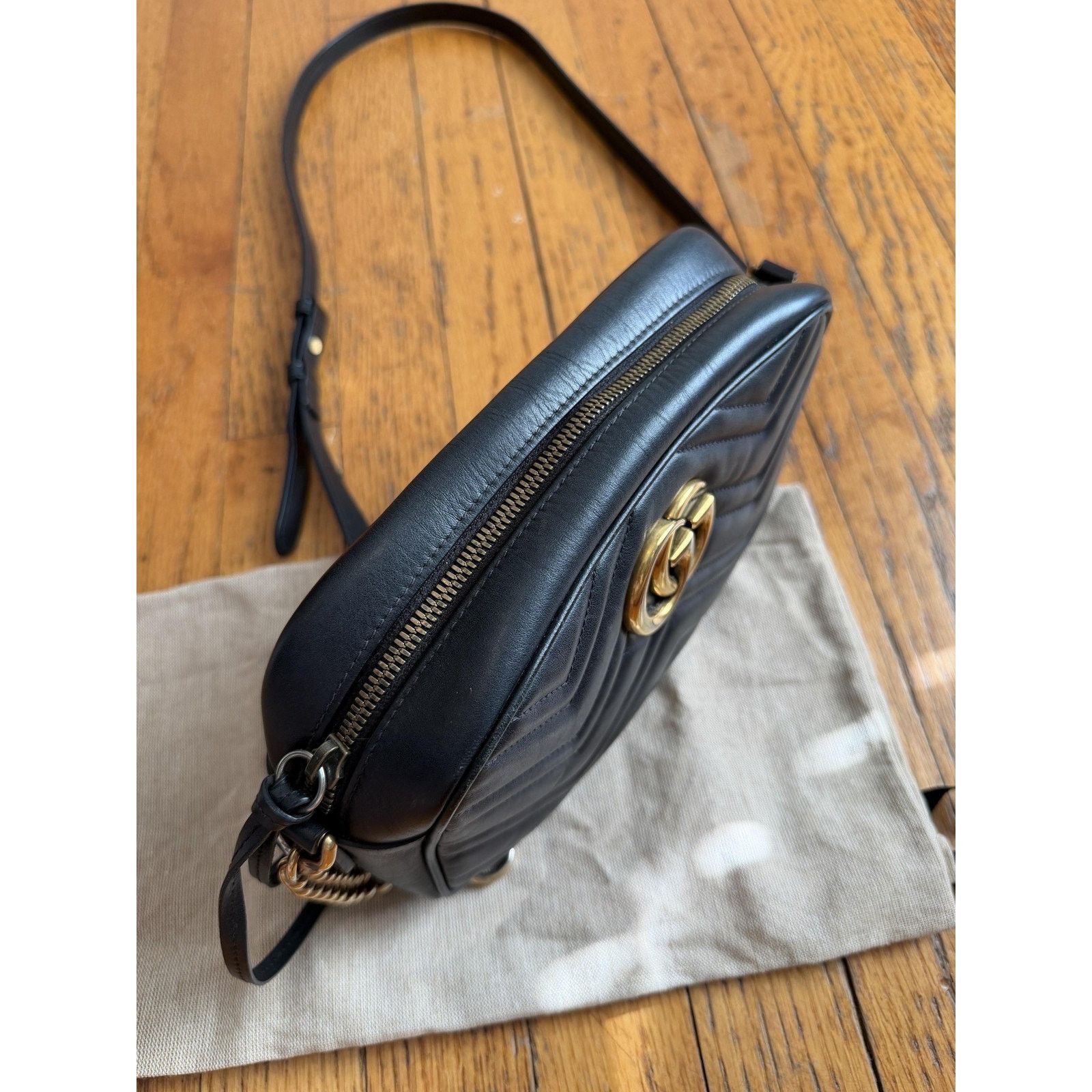 Gucci Gucci Crossbody Bag Small Black Leather GG Marmont Camera Size ONE SIZE - 6 Thumbnail
