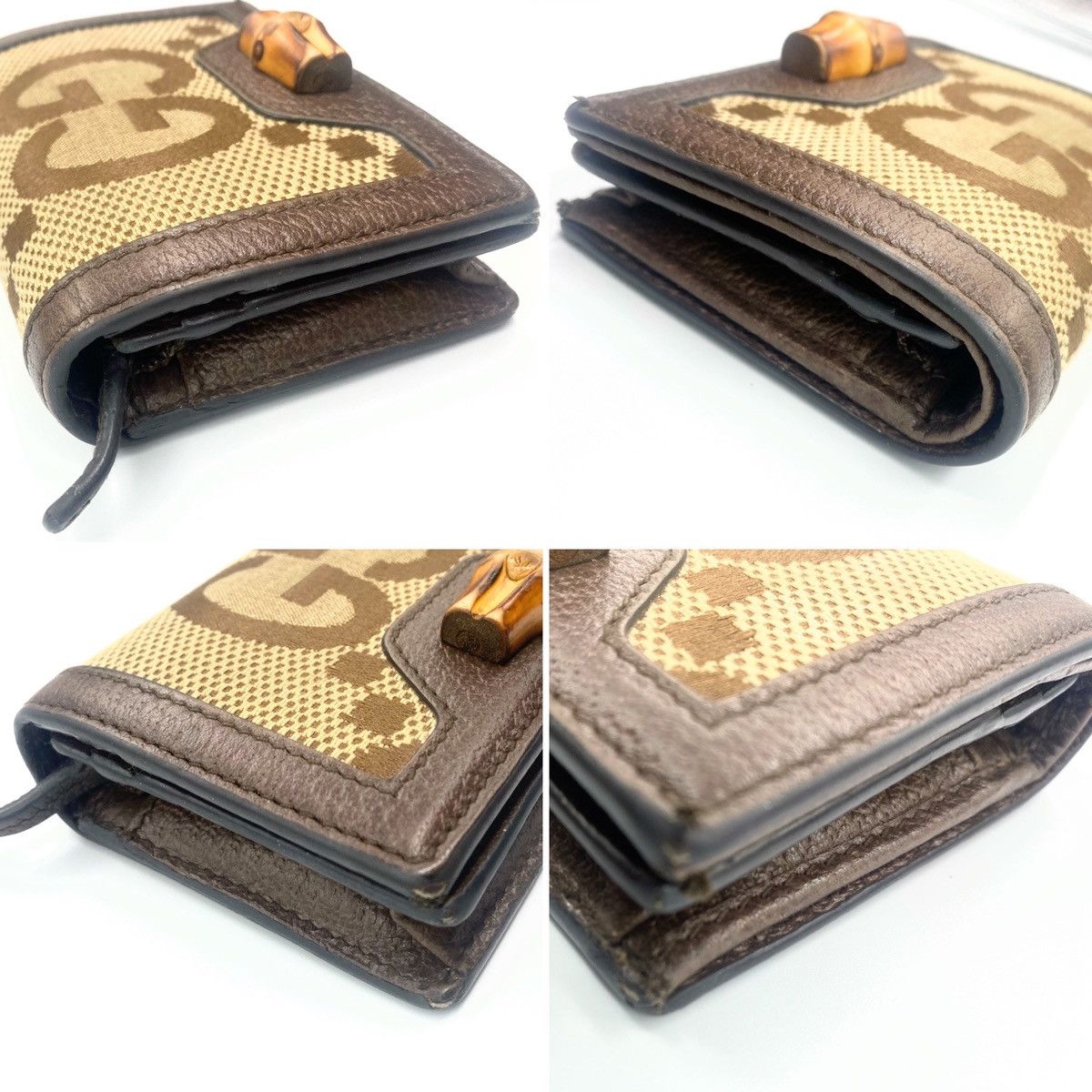 Gucci GUCCI Diana Jumbo GG Logo Bamboo Canvas Bifold Wallet Beige Size ONE SIZE - 5 Thumbnail