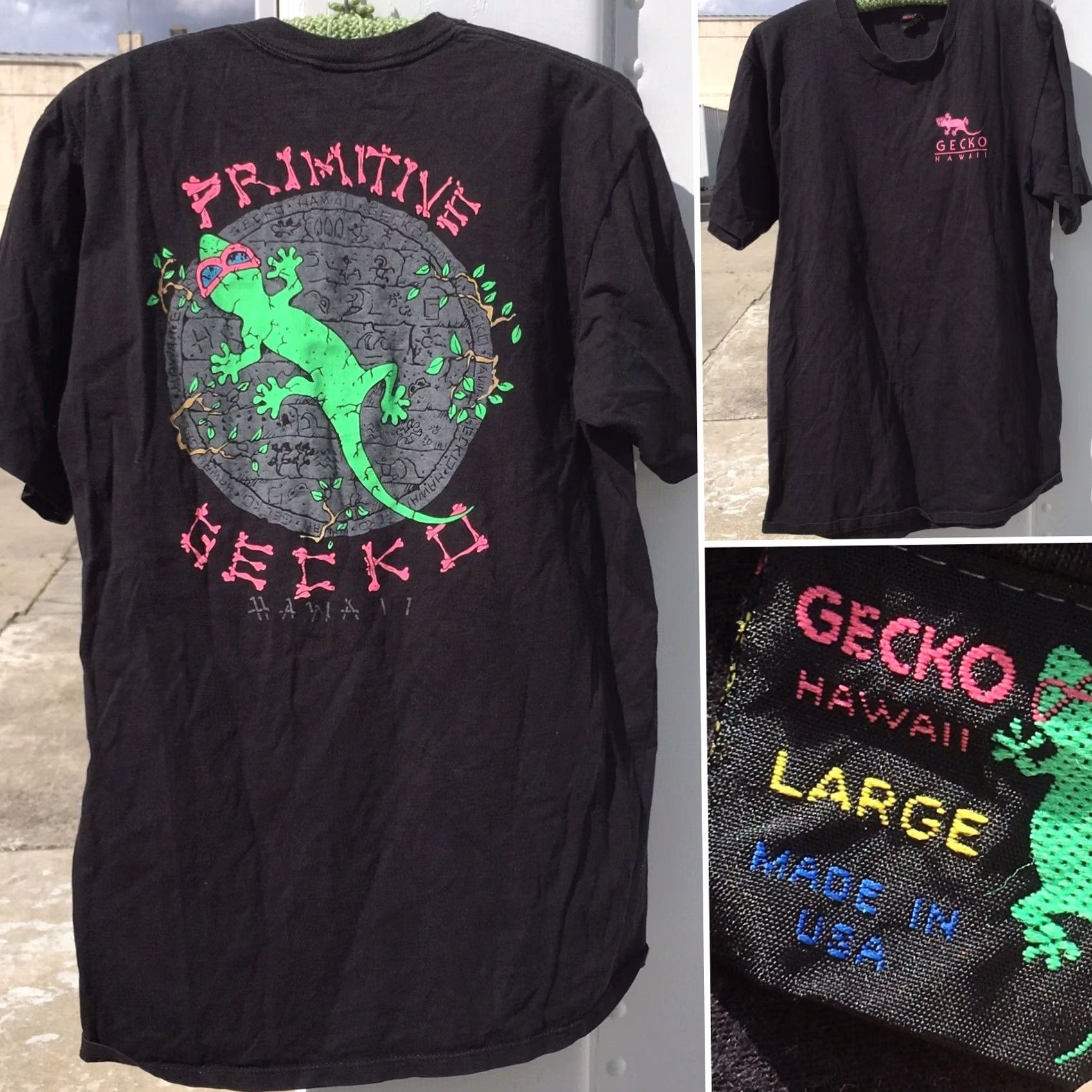 Vintage VINTAGE Gecko Hawaii Neon Graphics T-Shirt Made In USA 80s 90s Size L Mens Black 100% Cotton Graphic Tee Short Sleeve Vintage Look Size US L / EU 52-54 / 3 - 3 Thumbnail