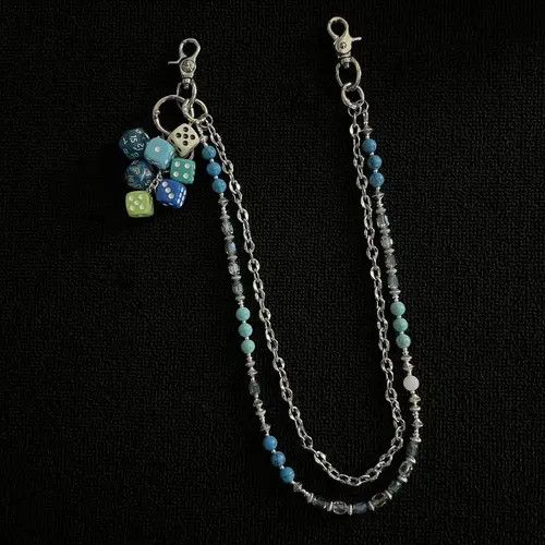 Jewelry Blue Beaded Wallet Pants Chain with Felt Smile Pouch Size ONE SIZE - 7 Thumbnail