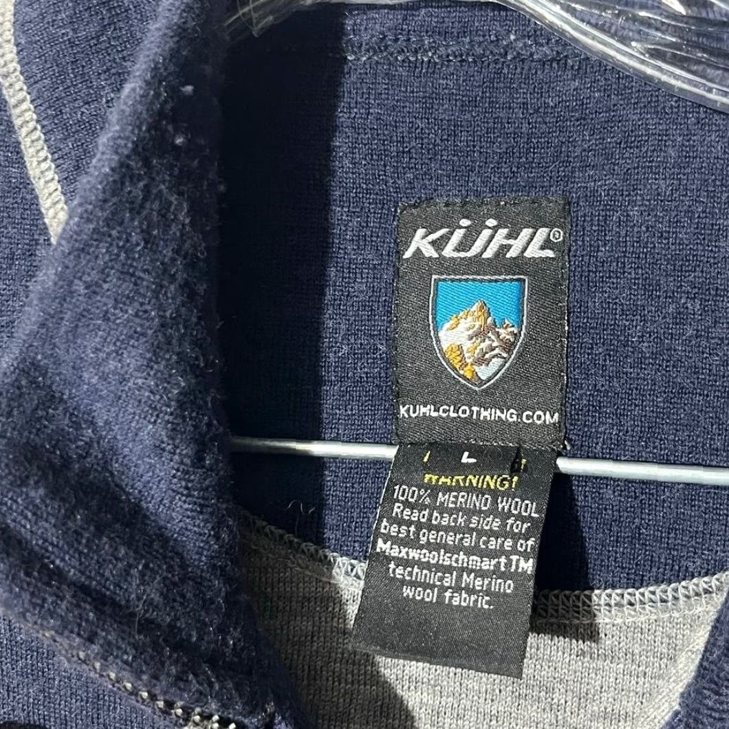 Vintage KUHL Mens Full Zip Sweater Navy Blue Striped 100% Merino Wool Knit Lined L Mens L Size US L / EU 52-54 / 3 - 2 Thumbnail