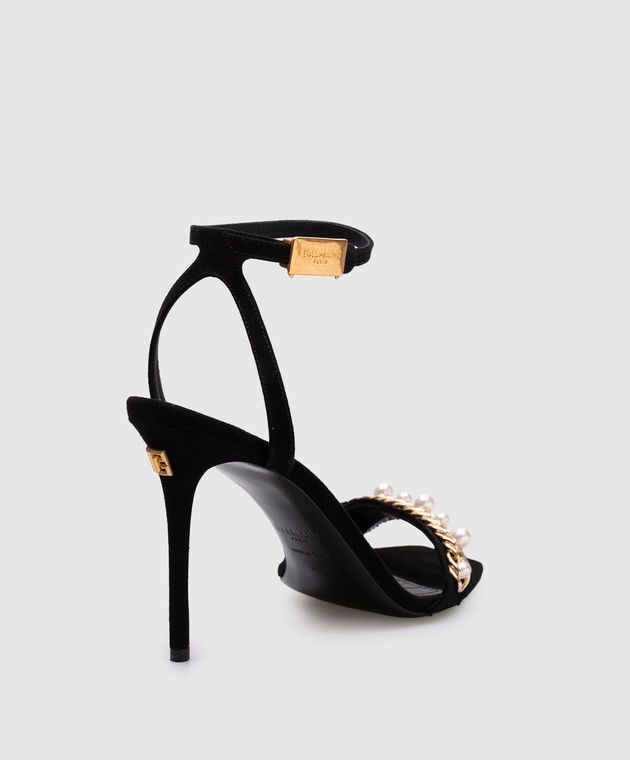 Balmain o1s1wg110925 Suede Pb Sandals With Pearls in Black Size US 5 / IT 35 - 2 Thumbnail