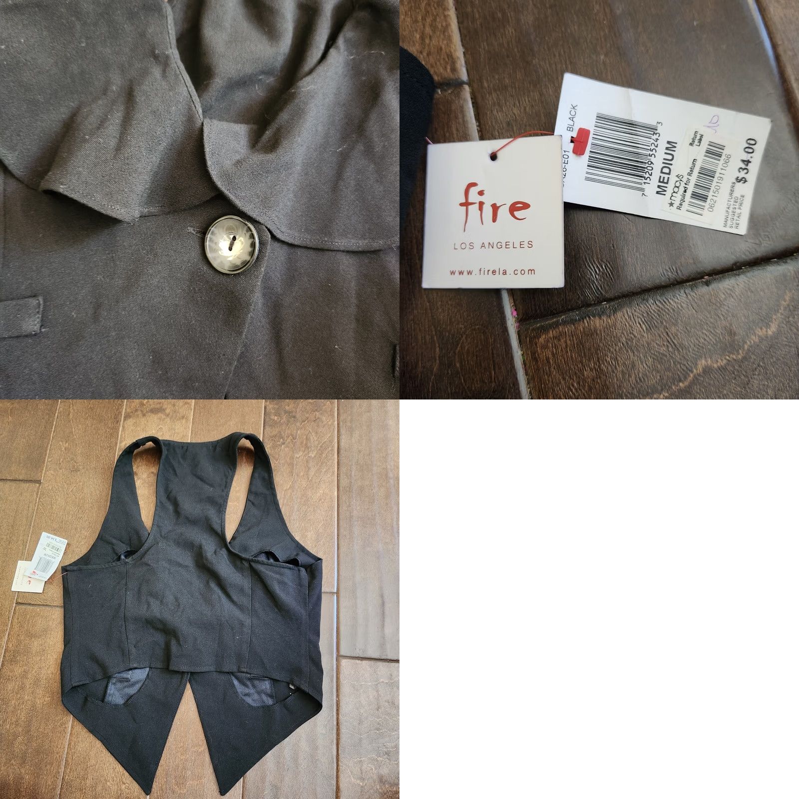 Vintage Fire Los Angeles Junior Black One Button Vest Top M NWT Size M / US 6-8 / IT 42-44 - 8 Thumbnail