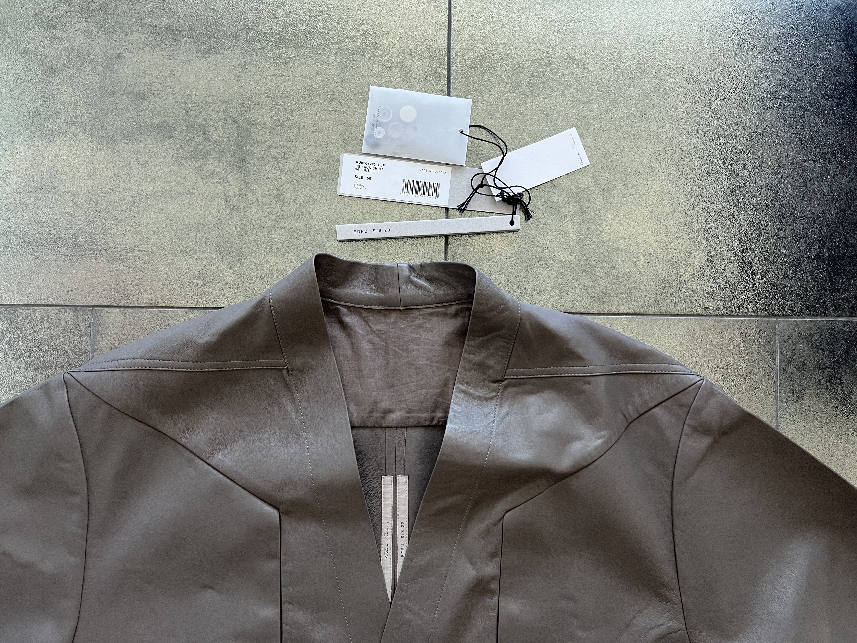 Rick Owens Rick Owens EDFU SS23 Gray Dust Faun Leather Jacket Size US M / EU 48-50 / 2 - 3 Thumbnail