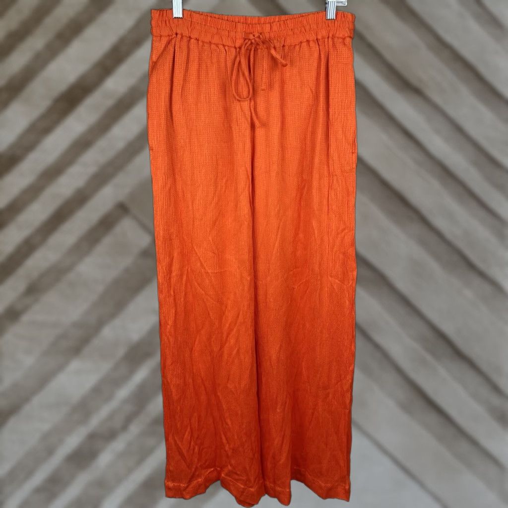 VINTAGE COS Wide Leg Pants WOMENS Adult 10 Bright Orange Casual Bohemian Retro Relaxed