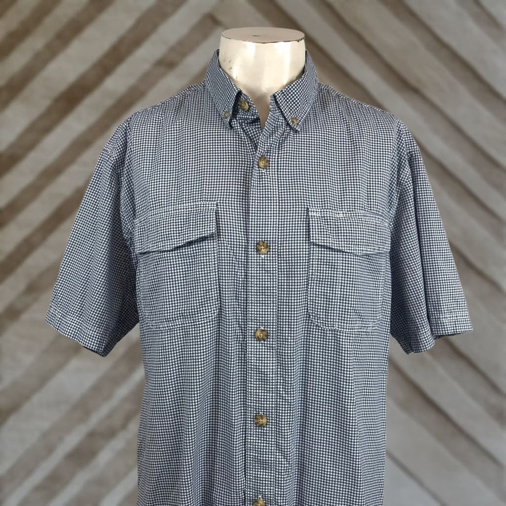 Duluth Trading Company Duluth Trading Co Men Large Gingham Short Sleeve Organic Cotton Shirt Navy White Size US L / EU 52-54 / 3 - 1 Thumbnail