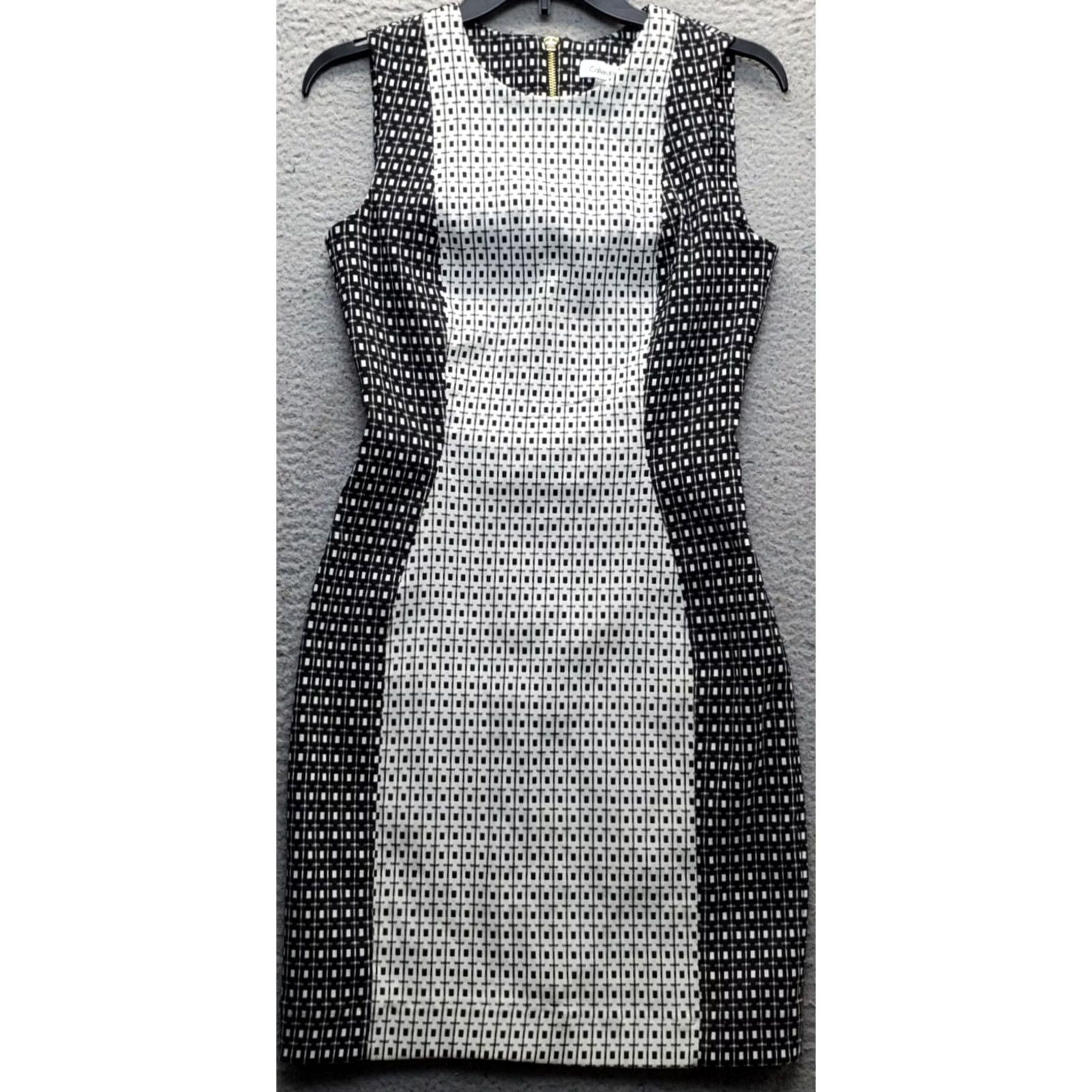 Calvin Klein Calvin Klein Womens Sheath Dress 4 Multi Geometric Contrast Stretch Back Zip Midi Sleeveless Round Neck Size S / US 4 / IT 40 - 2 Thumbnail