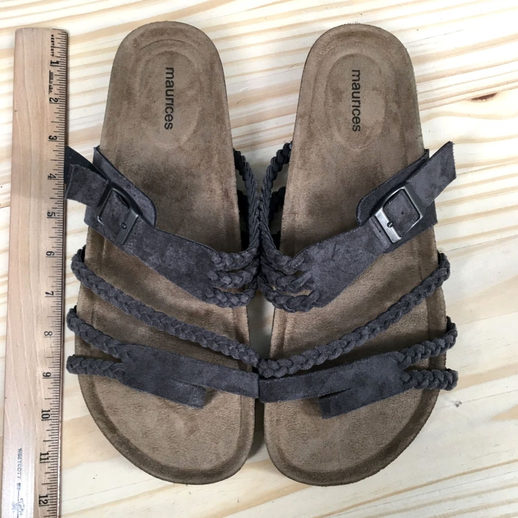 Vintage Maurices Sandals Womens 11M Vivienne Braided Strap Slip On Slide Gray Faux Suede Size US 11 / IT 41 - 6 Thumbnail