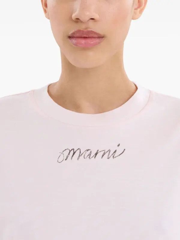 Marni o1w1db11125 Logo-Print Cotton T-Shirt in Pink Size L / US 10 / IT 46 - 4 Thumbnail