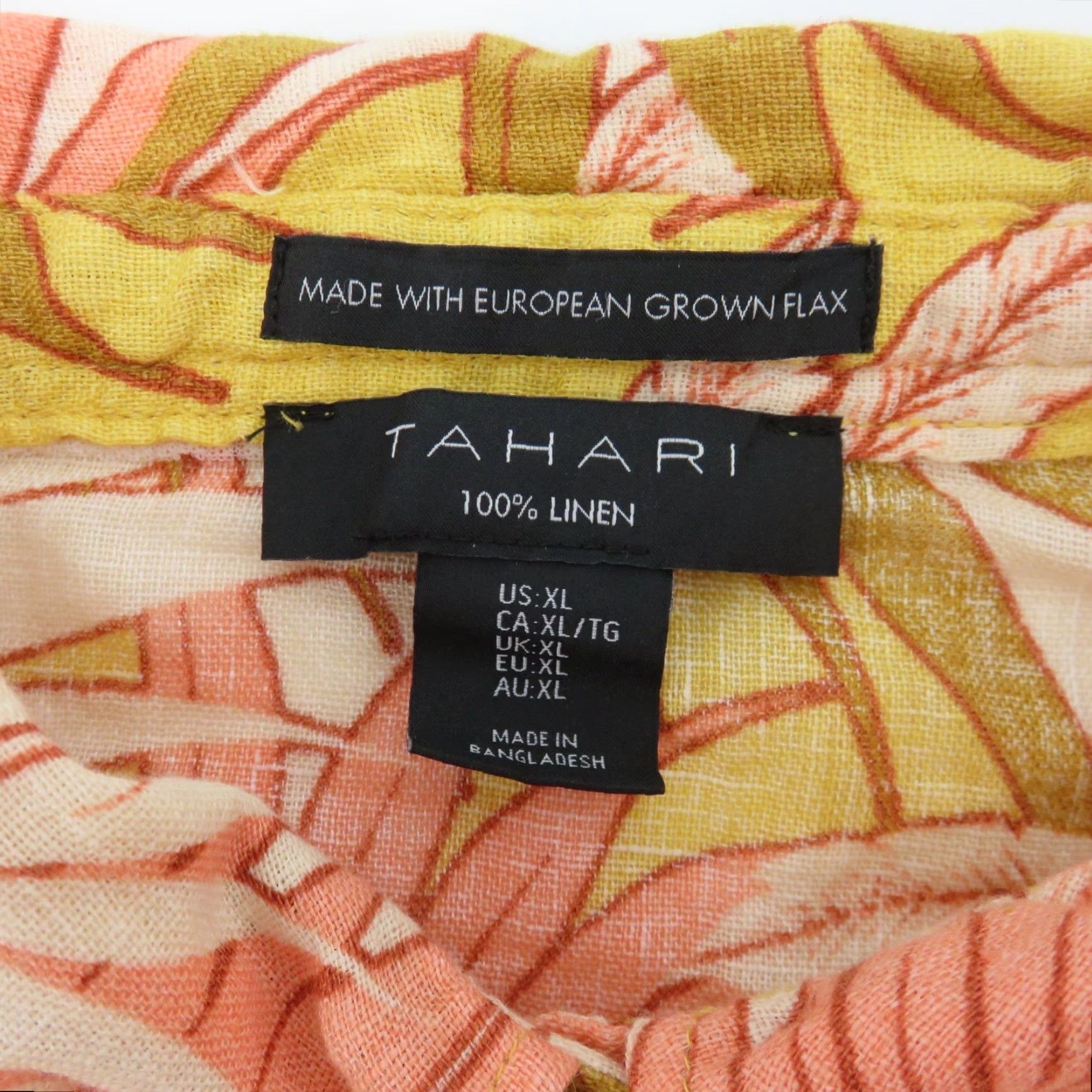 Vintage Tahari Shirt Women's XL Orange Linen Collared Button Long Sleeve Tropical Floral Autumn Spring Summer Winter Holiday Workwear Dressy Casual Size XL / US 12-14 / IT 48-50 - 5 Thumbnail