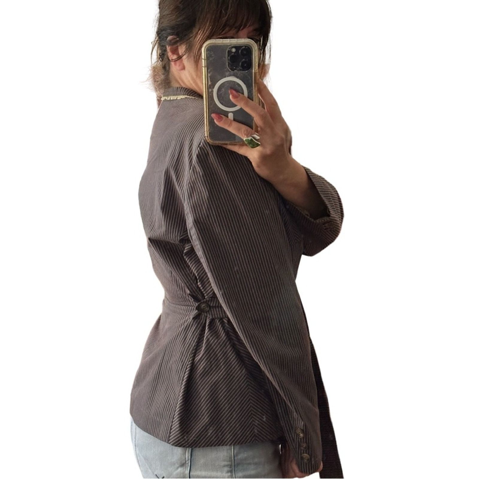 Other Apostrophe Cotton Striped Blazer Jacket With Belt Size XXL / US 16-18 / IT 52-54 - 2 Thumbnail