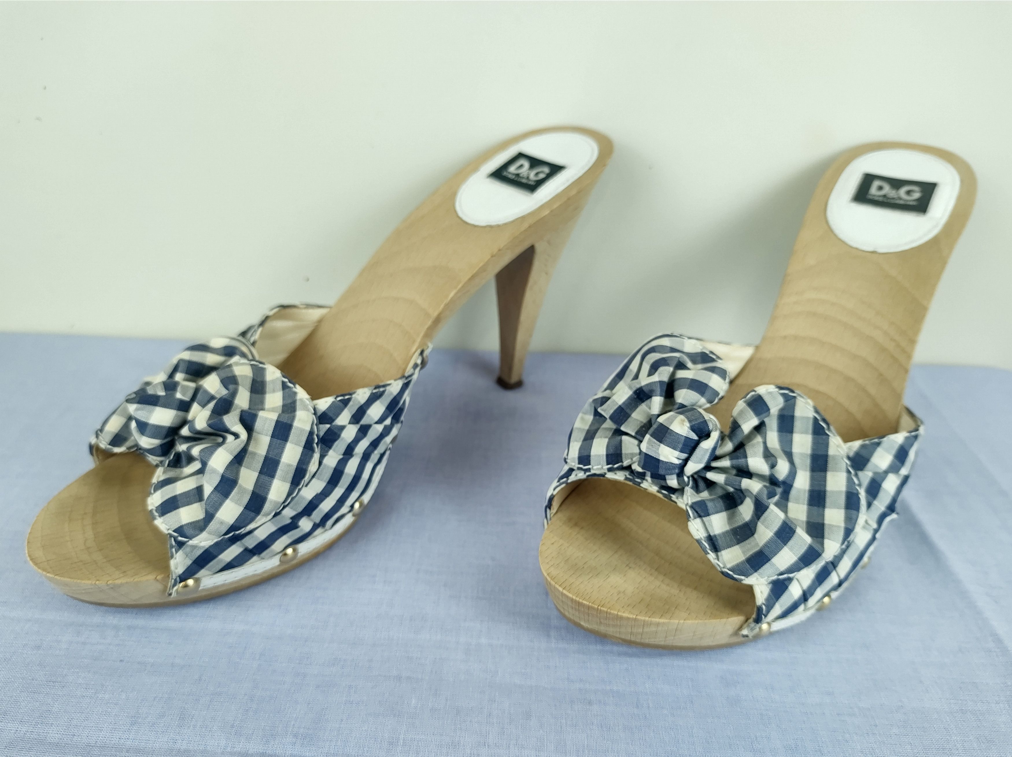 Dolce & Gabbana Dolce & Gabbana Italy Check Fabric Wooden Heel Mules Sandals Size US 10 / IT 40 - 2 Thumbnail