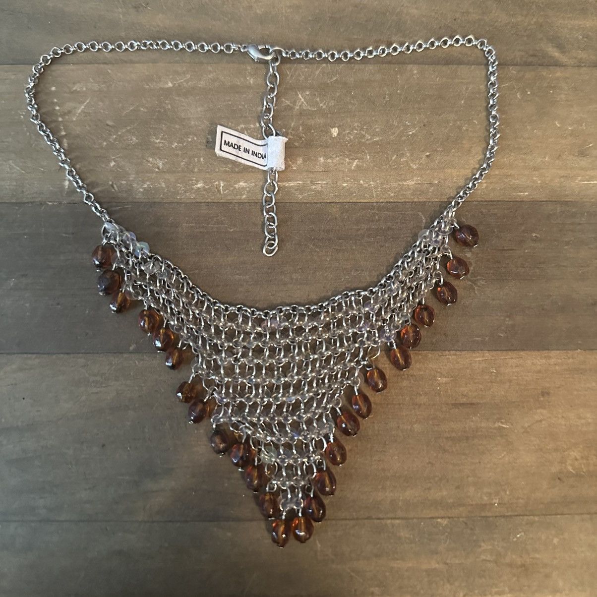Other Silver tone mesh bib bead dangle necklace Size ONE SIZE - 2 Thumbnail