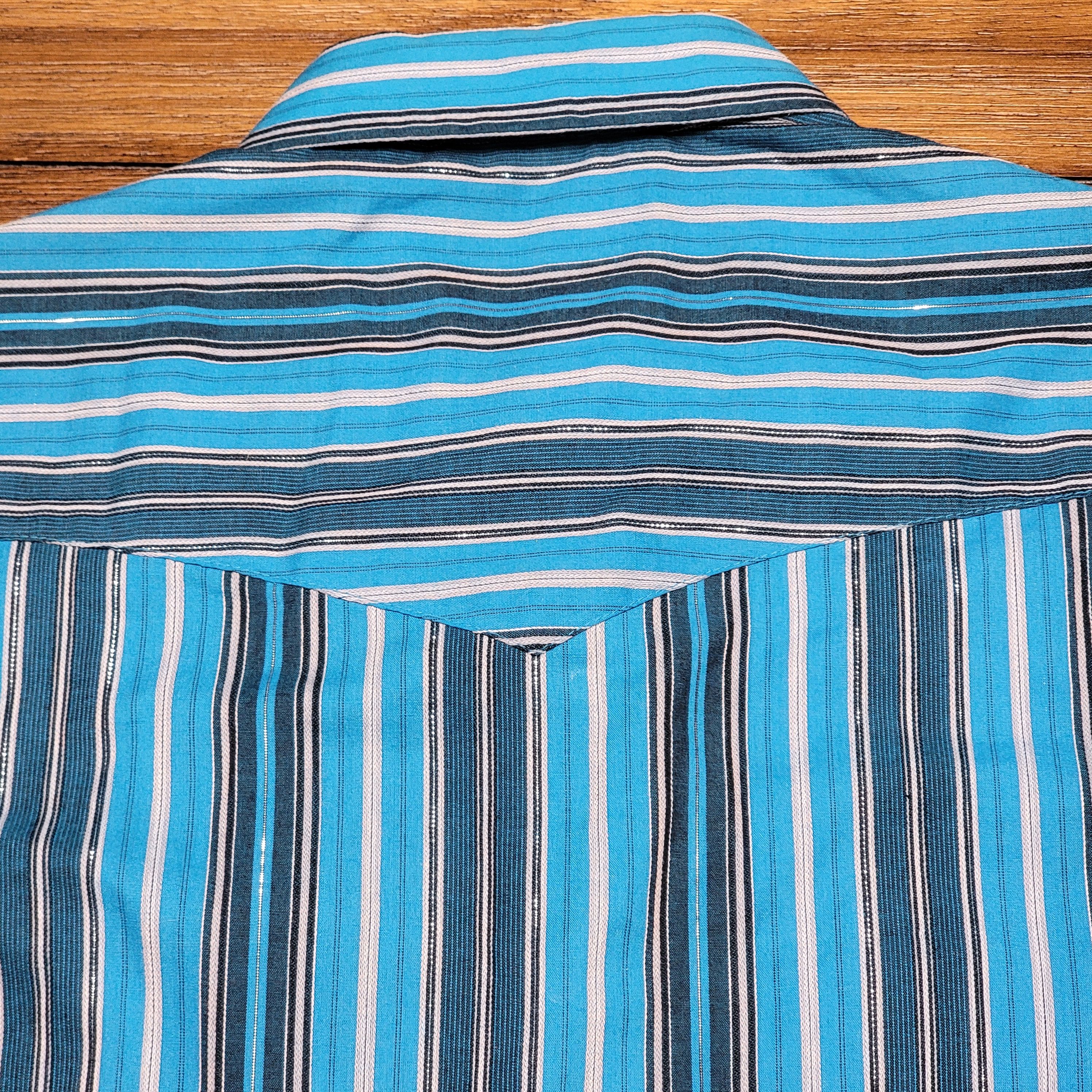 Wrangler Wrangler Western LS Pearl Snap Blue Stripe Shirt - Size XL Size US XL / EU 56 / 4 - 4 Thumbnail