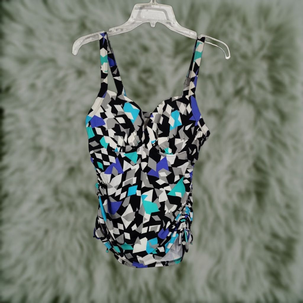 Vintage Upstream Tank Top Womens Size 12 Multicolor Floral Adjustable Strap Beach Swimwear