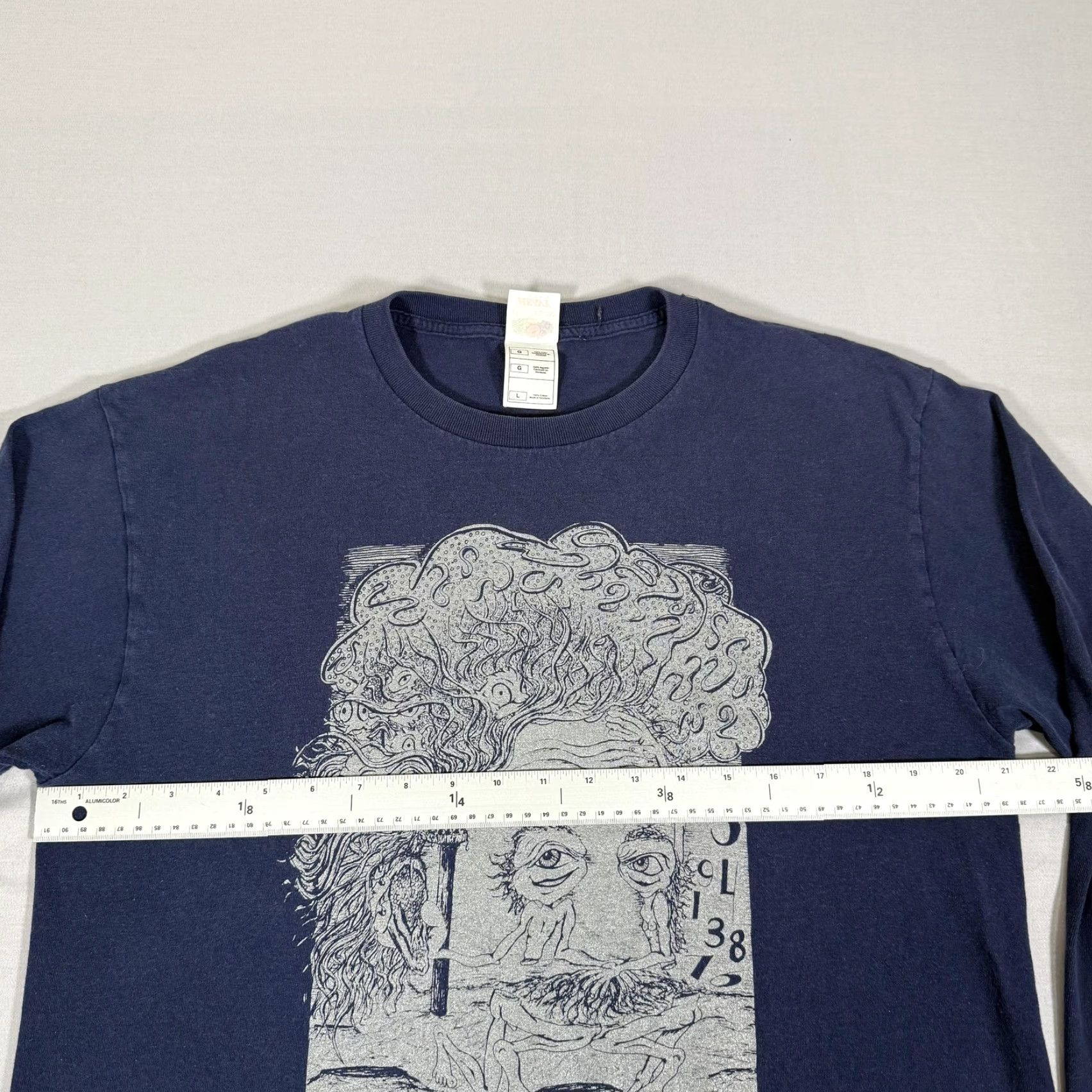 Fruit Of The Loom VINTAGE Albert Einstein Shirt Mens Large Navy Blue Scramble Campbell Graphic Print 90s Art Mens Size US L / EU 52-54 / 3 - 6 Thumbnail
